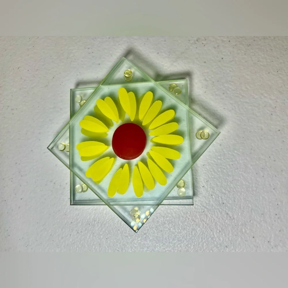 Set of 4 Yellow Flower Glass Coasters - Picture 5 of 9